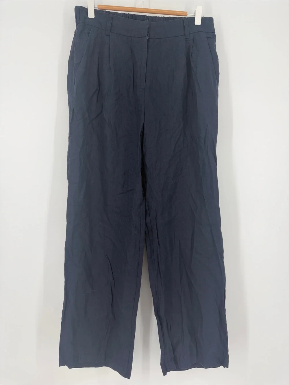 Quince 100% European Linen Pleated Wide Leg Pants Navy Size 10 NWT